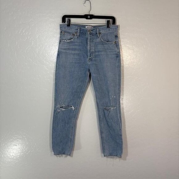AGOLDE Jeans Womens 28 Light Wash Button Fly Distressed Crop Raw Hem A0450-983 - Picture 1 of 9